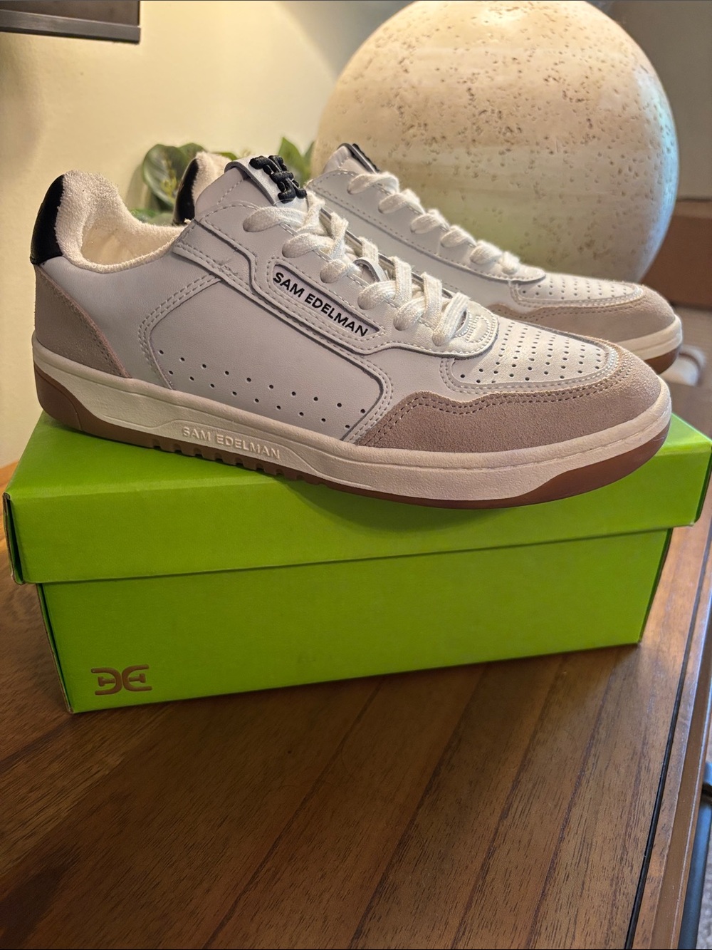 Sam Edelman White, Tan and Black Low-Top Leather Sneakers